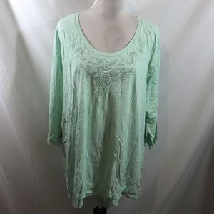 Falls Creek aqua 3/4 sleeve top with cutouts - womens 3X, bust 27.5"